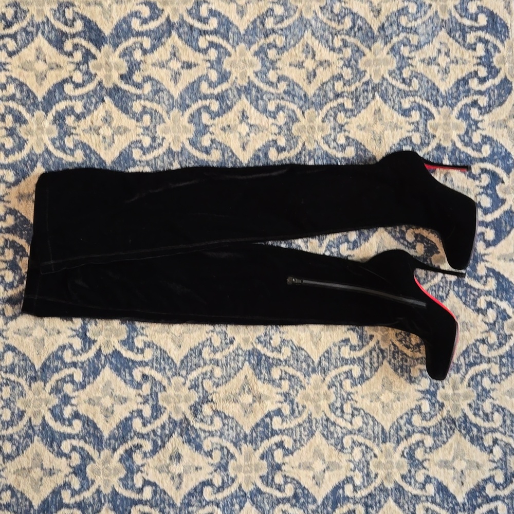 Velvet thigh high boots